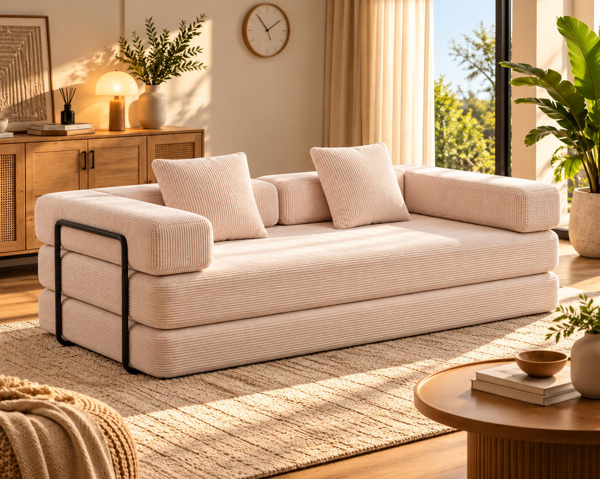 The Comfy 4-in-1 sofa bed in a bright living room — Ivory