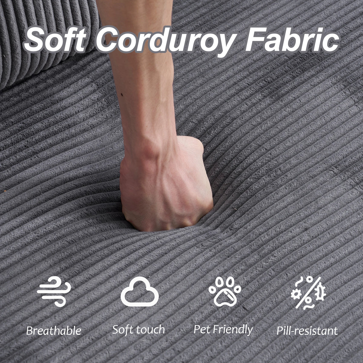 Close-up of the soft corduroy fabric — Charcoal Grey