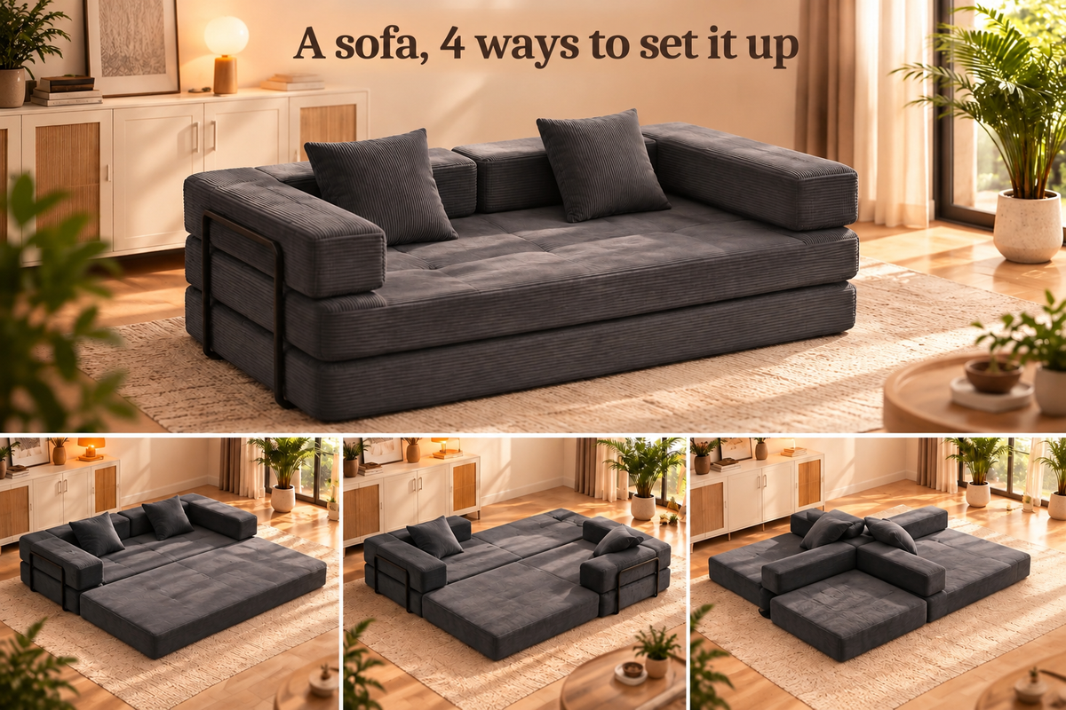 One sofa, four ways to set it up — Charcoal Grey